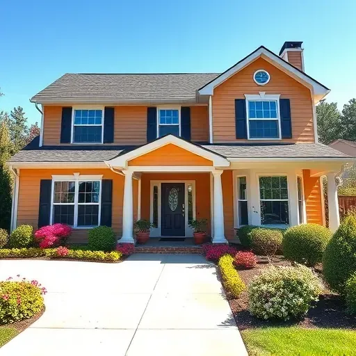 Beautifully painted residential home in Goochland VA with vibrant colors, lush landscaping, and clear skies showcasing craftsmanship.