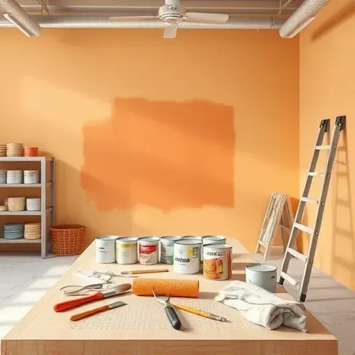 Clean, organized Laurel, VA painting workspace with tools, painted walls, shelves, and natural light showcasing craftsmanship.