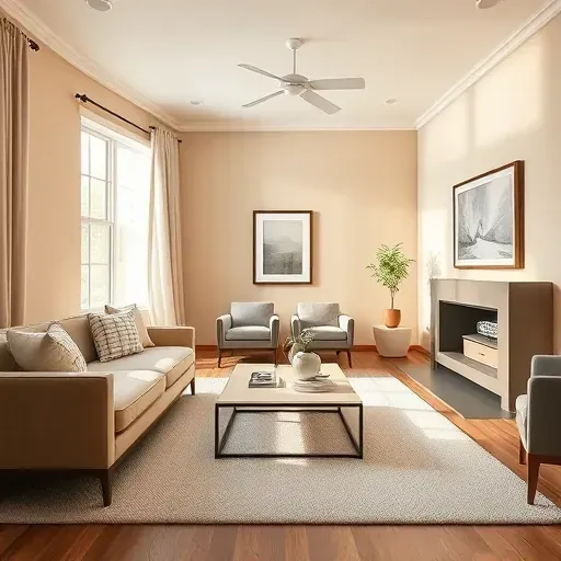 Freshly painted Richmond VA living room with neutral tones, modern decor, and natural light highlighting craftsmanship.