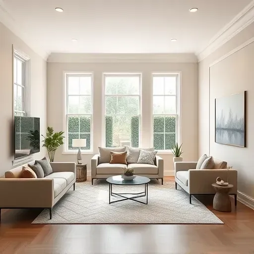 Freshly painted beige interior with natural light, sleek furniture, and elegant decor in a peaceful Short Pump, VA home.