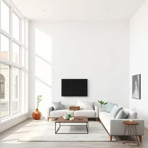 Freshly painted white interior wall in a modern Richmond living room, showcasing natural light and stylish decor.