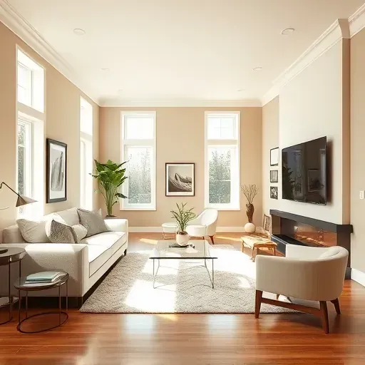 Bright living room in Elmont VA with freshly painted neutral walls, modern furniture, natural light, hardwood floors, and stylish decor