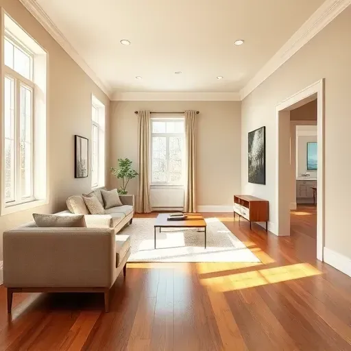 Freshly painted Chester, VA interior with smooth walls, natural light, modern furniture, and polished hardwood floors.