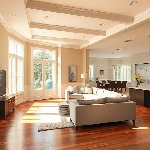 Freshly painted modern living room in Meadowbrook, VA with warm neutral walls, hardwood floors, and stylish decor.