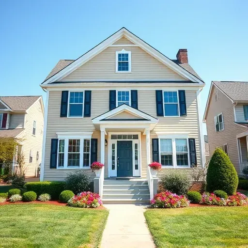 Beautifully painted residential home in Hanover VA with soft colors, white trim, vibrant landscaping, and clear sky.