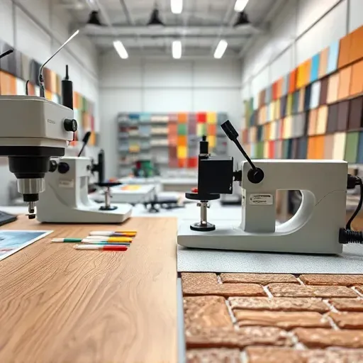 Close-up of a technician’s workspace with tools for texture matching like color spectrometers in a modern Richmond VA workshop