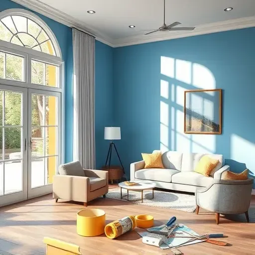 Freshly painted interior room in Highland Springs VA with modern decor, quality tools, and natural sunlight. Cozy and inviting.