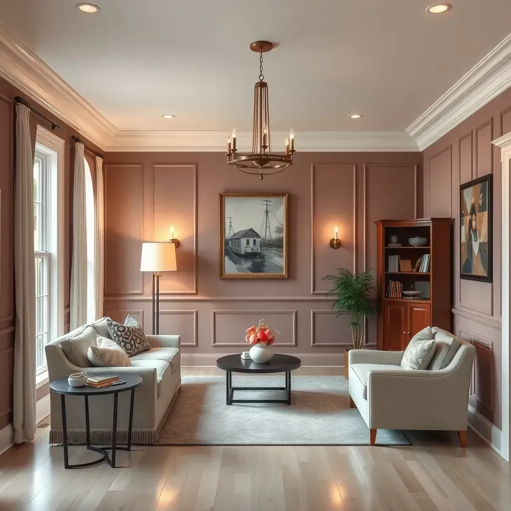 Beautiful Hanover, VA interior with freshly painted beige and off-white walls, natural light, modern furnishings, and elegant decor.