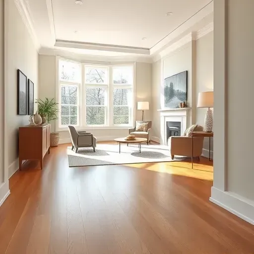 Bright, freshly painted colonial interior with neutral walls, elegant decor, natural light, and polished hardwood floors.