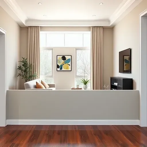 Freshly painted modern living room wall in Glen Allen VA with natural light, stylish furnishings, and pristine quality craftsmanship