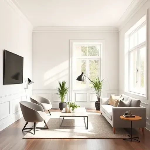 Freshly painted modern living room in Wyndham VA with neutral walls, elegant furniture, and natural light showcasing craftsmanship.