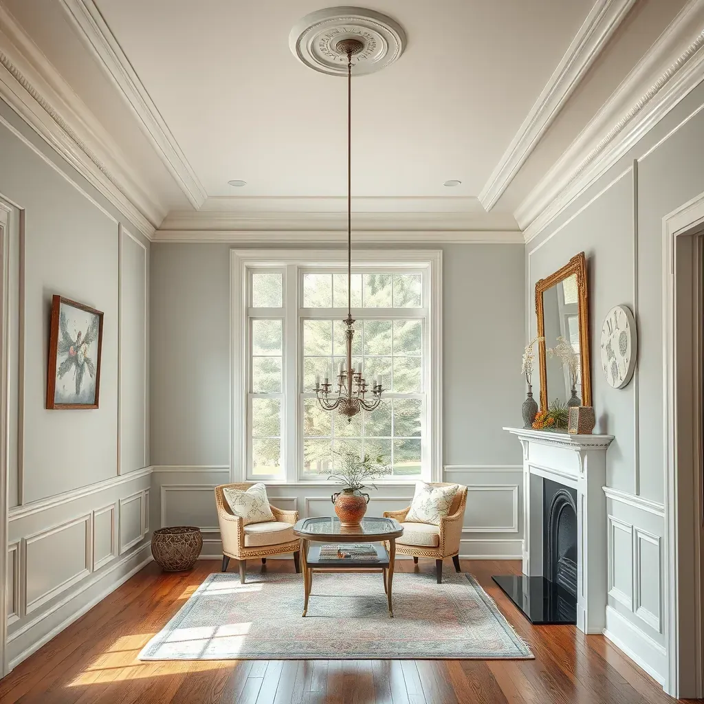 Interior living room with freshly painted beige walls, white trim, hardwood floors, and natural light in Sandston, VA.