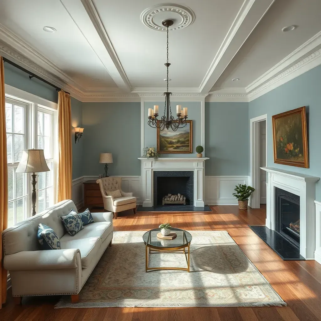 Spacious Providence Forge room with sunlit beige walls, white trim, hardwood floors, and freshly painted accents, showcasing expert interior painting.