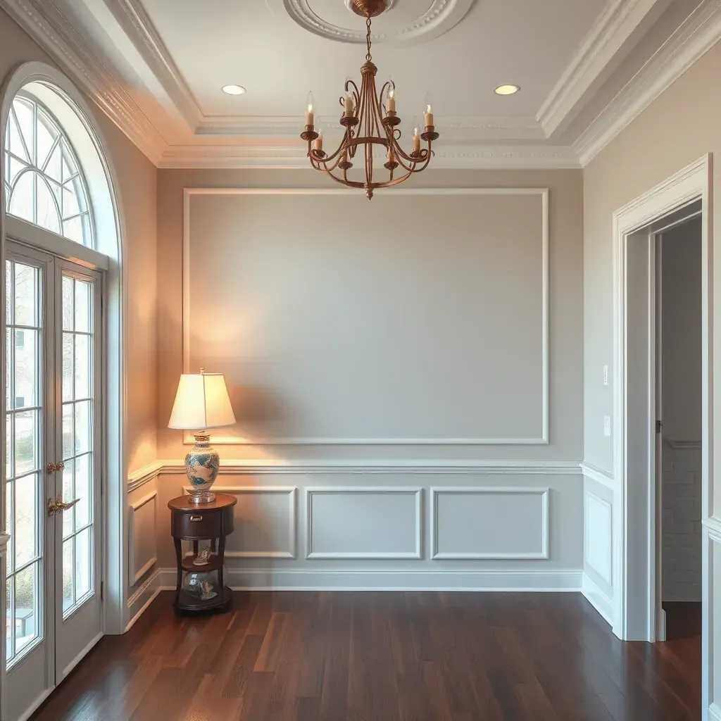 Interior of Laurel, VA home with freshly painted soft beige walls, white trim, natural light, elegant furnishings, and stylish decor.