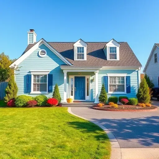 Freshly painted suburban home in Dumbarton VA features soft blue and white hues with landscaped yard and painting tools.