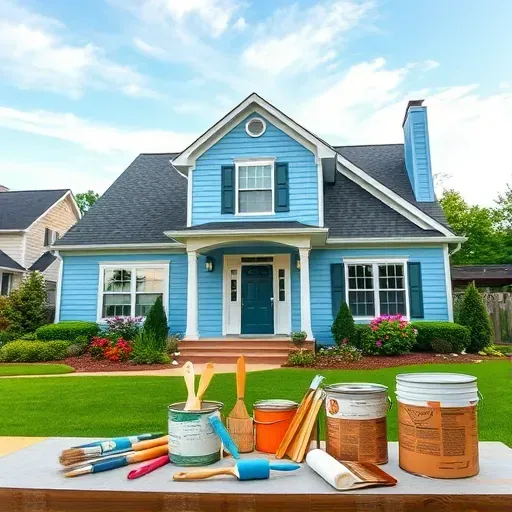 Beautifully painted suburban home in Hopewell VA with soft blue exterior, white trim, and vibrant landscaping.