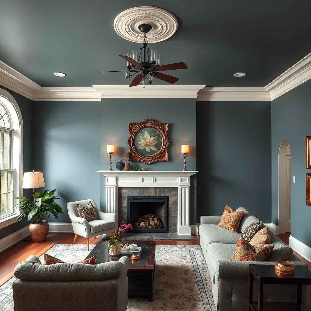 Spacious Manakin Sabot living room with neutral walls, white crown molding, hardwood floors, painter’s supplies, and bright natural light.