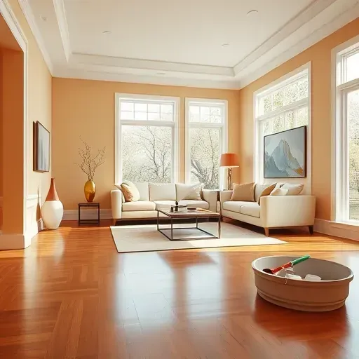 Beautiful Montpelier, VA living room with vibrant, flawless painted walls, natural light, modern furniture, and polished hardwood floors.