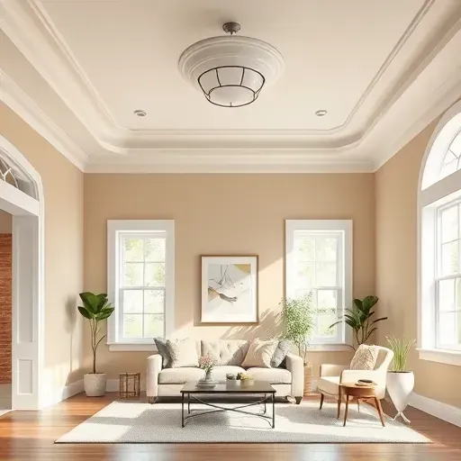 Glen Allen, VA interior room with neutral-colored walls, crown molding, modern lighting, stylish furniture, and natural light.