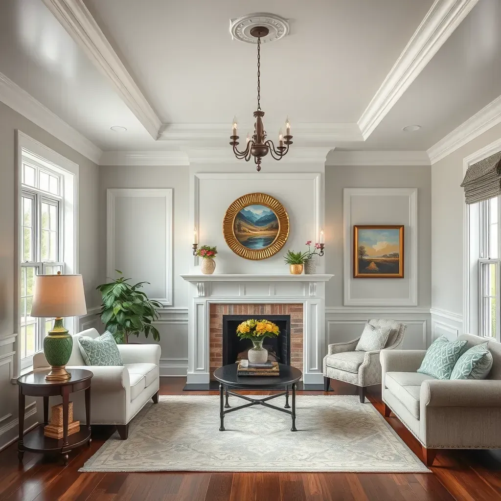 Spacious Hopewell, VA living room with neutral walls, polished hardwood floors, large windows, and painting tools.