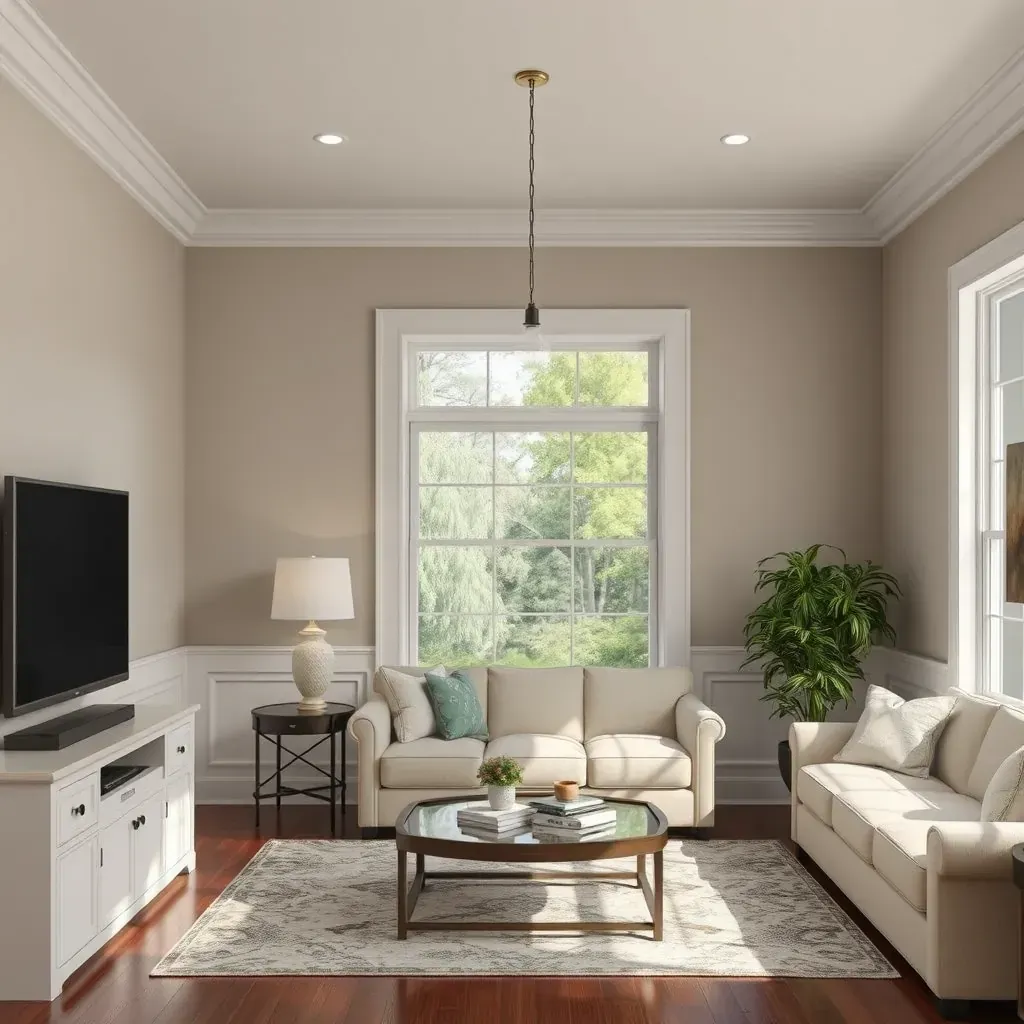 Interior painting scene in Tuckahoe, VA, showing a painter with brushes, fresh wall paint, and tools in a cozy home.
