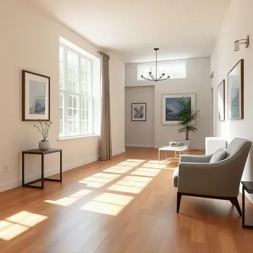 Freshly painted modern interior room in Midlothian VA with neutral walls, hardwood floors, natural light, minimalist decor, and polished craftsmanship