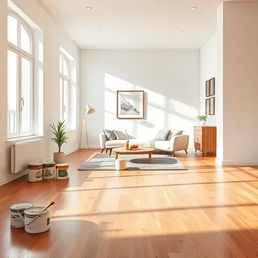 Freshly painted modern living room in Providence Forge, VA with vibrant wall colors, hardwood floors, and neat tools.