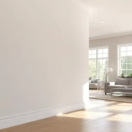 Freshly painted smooth beige interior wall in a modern living room with natural light and stylish decor in Henrico VA