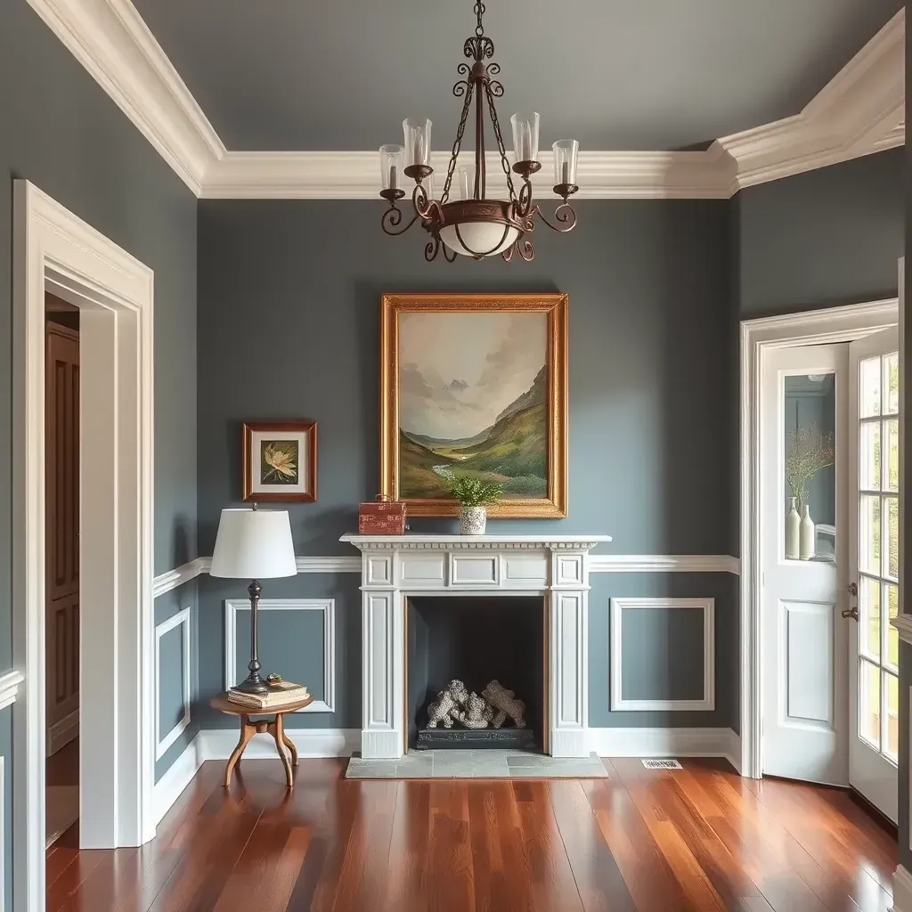 Interior living room in Hopewell, VA with freshly painted beige walls, natural light, hardwood floors, and painter's supplies.