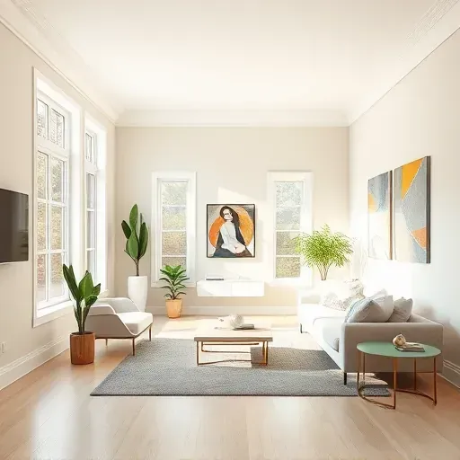 Freshly painted neutral-toned living room in Glen Allen, VA, with flawless walls, natural light, modern decor, and detailed craftsmanship.