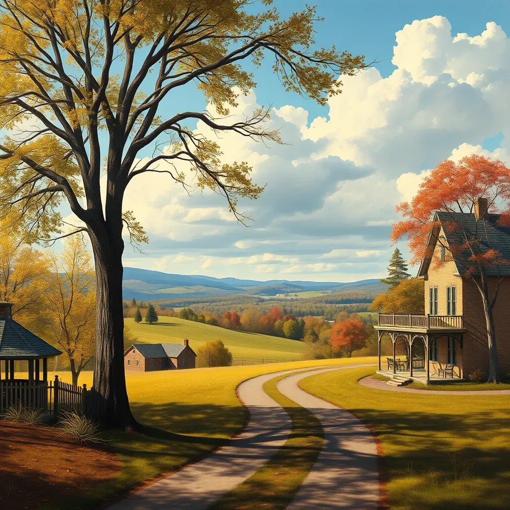 Painting in Varina, VA showing a scenic landscape with trees and a calm river under a bright sky.