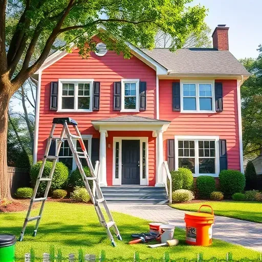 Newly painted modern Richmond home with vibrant walls, lush greenery, professional tools, showcasing quality craftsmanship.