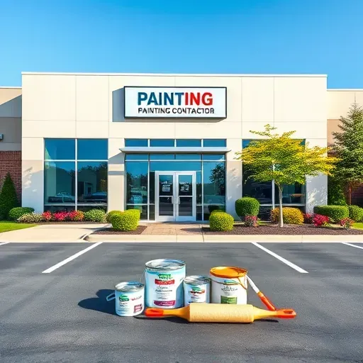 Painting contractor’s modern business in Short Pump, VA with landscaped garden, clean lot, and prominent logo display.