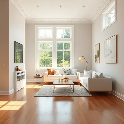 Freshly painted modern interior in Powhatan, VA, featuring neutral colors and polished hardwood floors, well-lit and inviting.