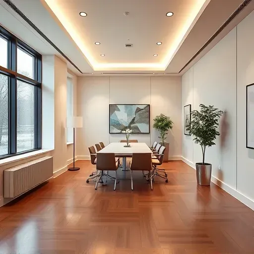 Freshly painted modern commercial office interior in Richmond VA with smooth neutral walls, hardwood floors, and natural light