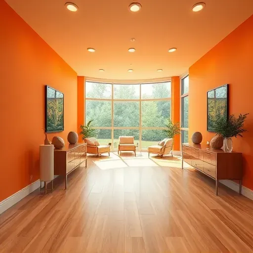 Freshly painted Lakeside VA interior with vibrant walls, polished wooden floor, modern baseboards, recessed lighting, and natural light.