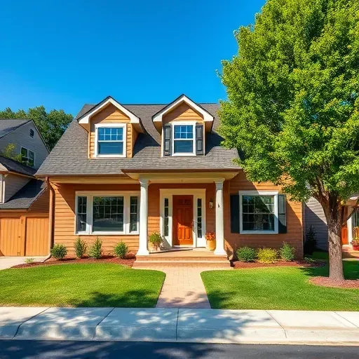 Brightly painted modern home in Highland Springs, VA with lush lawns, mature trees, and inviting porch.