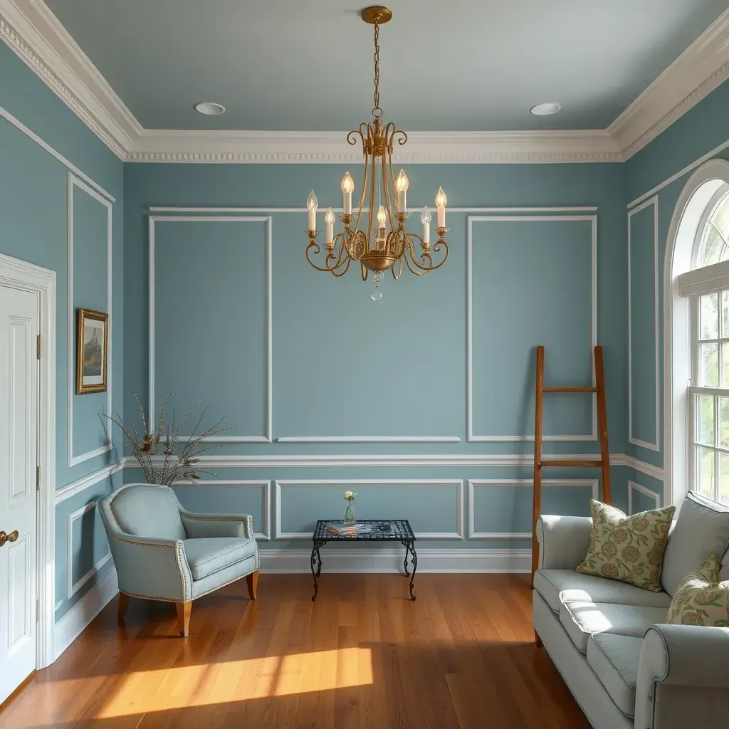 Spacious Glenburnie, VA living room with warm beige walls, white crown molding, hardwood floors, and stylish decor.