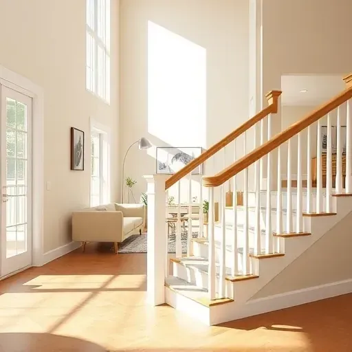 Interior room in Manakin Sabot, VA, featuring smooth, warm-toned walls, modern staircase, natural light, and stylish decor.