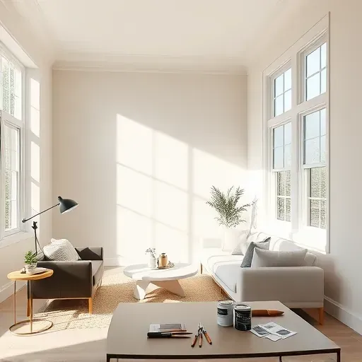 Renovated room in Dumbarton VA with freshly painted neutral walls and minimalistic furniture, showcasing craftsmanship.