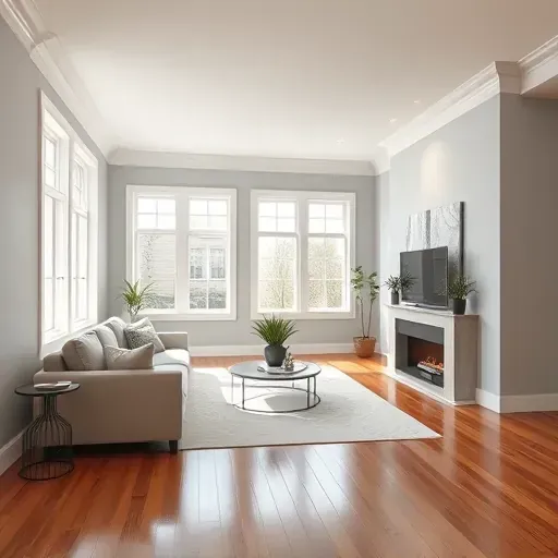 Interior room with light gray walls, white trim, and natural daylight, showcasing professional modern interior painting.