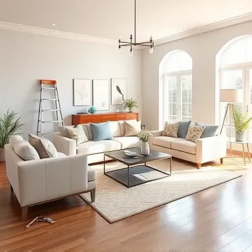Freshly painted, modern Rockwood, VA living room with flawless walls, elegant decor, natural light, and professional craftsmanship.