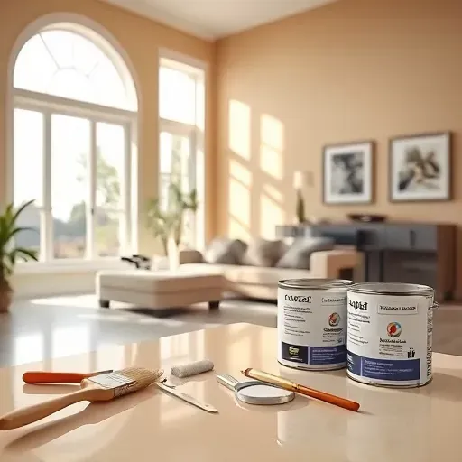 Freshly painted interior wall in Goochland VA with modern decor, painting tools, natural light, and a cozy sophisticated living room