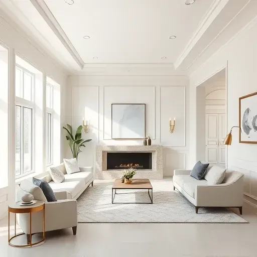 Finished modern living room with smooth, neutral-painted walls, natural light, and clean crown moldings in Highland Springs, VA.