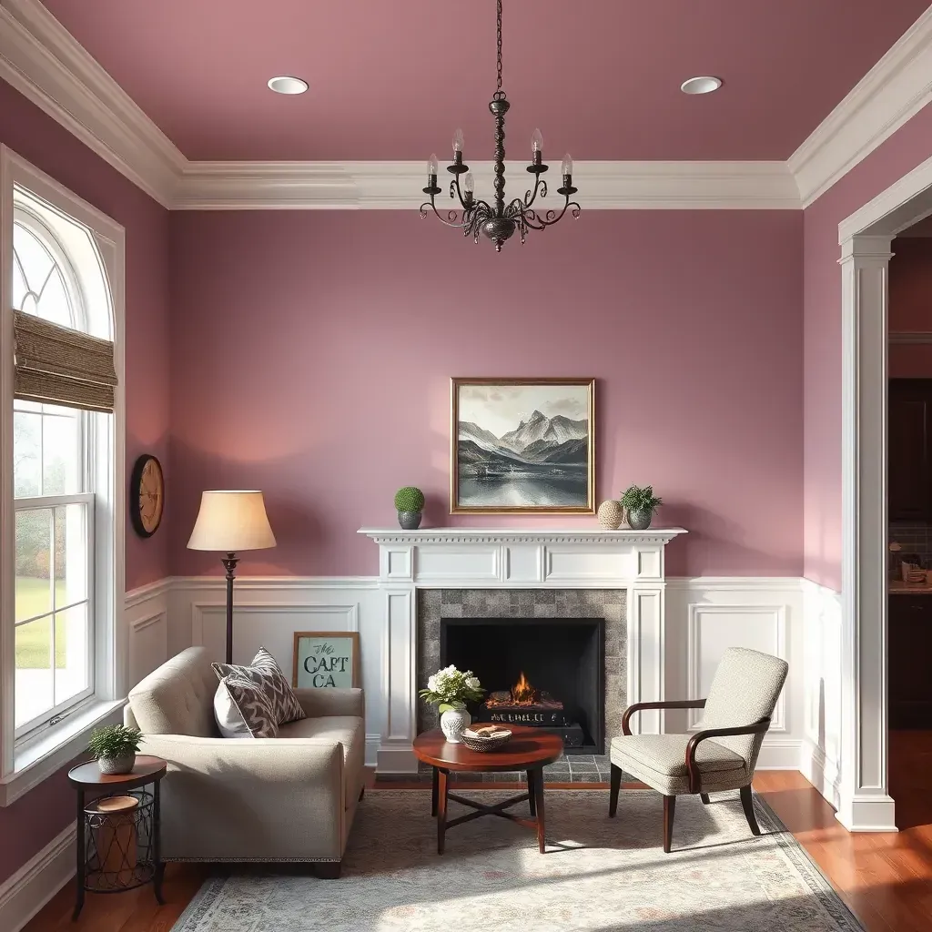 Interior living room in Chesterfield, VA with freshly painted beige walls, elegant crown molding, modern decor, and natural light.
