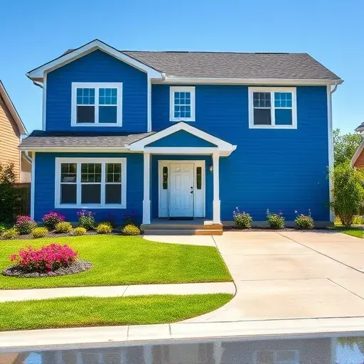 Beautifully painted modern home in Mechanicsville VA with vibrant blue siding, white trim, and manicured landscaping.