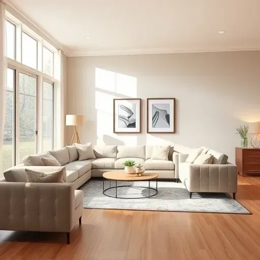 Bright, freshly painted living room in New Kent, VA with seamless neutral walls, modern furniture, and natural light.