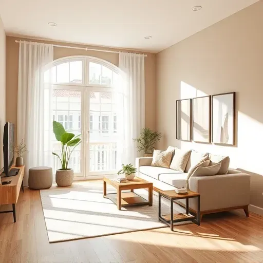 Beautiful modern living room in Rockwood, VA with soft taupe walls, natural light, sleek furniture, and stylish decor.