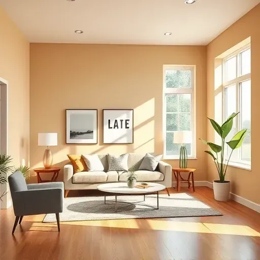 Freshly painted living room in Richmond VA features modern furnishings, warm neutral walls, and natural light ambiance.