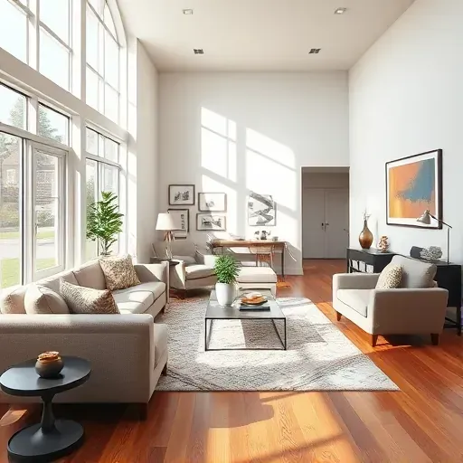 Freshly painted modern living room in Glen Allen, VA with vibrant walls, natural light, contemporary furniture, and polished hardwood floors.